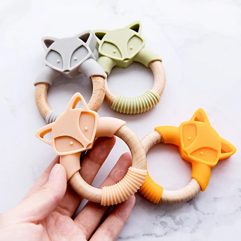 Baby Fox Wooden Teether – Safe & Natural Teething Ring