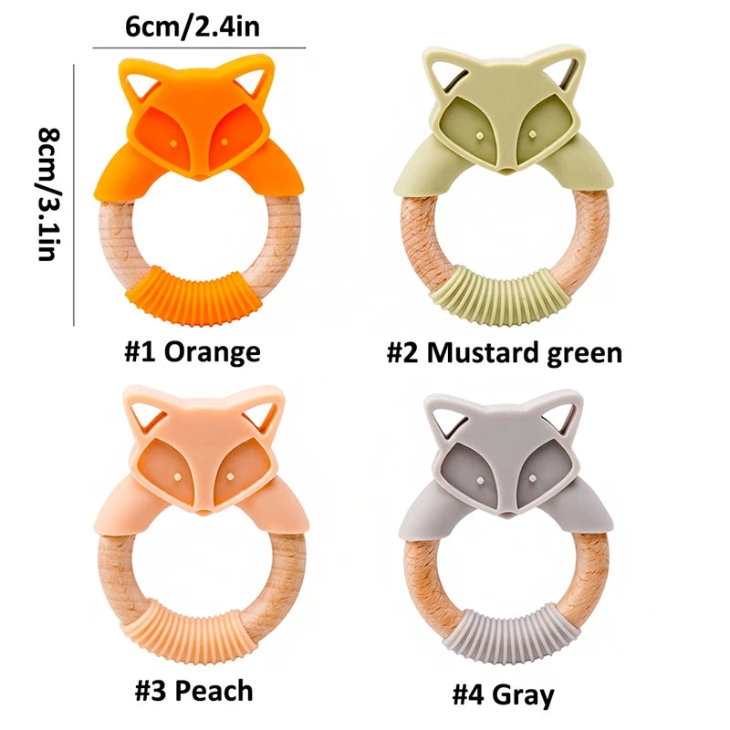 Baby Fox Wooden Teether – Safe & Natural Teething Ring