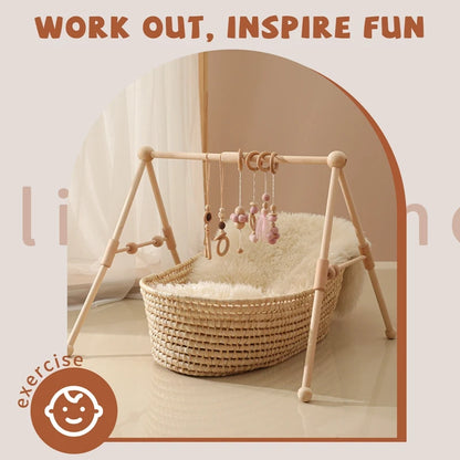 1 ensemble hochet et tapis de jeu en bois pour bébé - Mobile pliable et jouets sensoriels