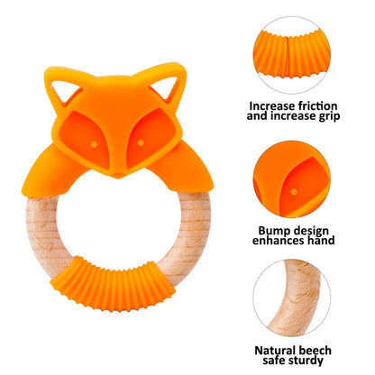 Baby Fox Wooden Teether – Safe & Natural Teething Ring