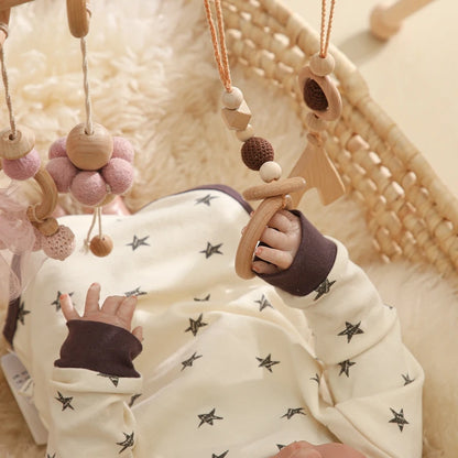 1 ensemble hochet et tapis de jeu en bois pour bébé - Mobile pliable et jouets sensoriels