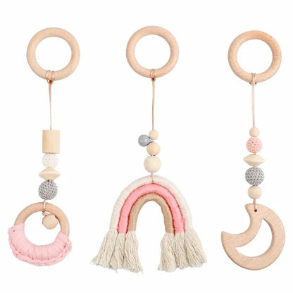 1 Set Baby Wooden Rattle & Play Gym - Foldable Mobile & Sensory Toys