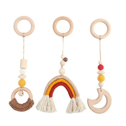 1 ensemble hochet et tapis de jeu en bois pour bébé - Mobile pliable et jouets sensoriels