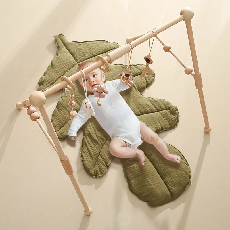 1 ensemble hochet et tapis de jeu en bois pour bébé - Mobile pliable et jouets sensoriels