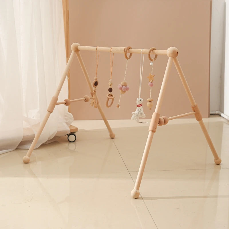 1 ensemble hochet et tapis de jeu en bois pour bébé - Mobile pliable et jouets sensoriels