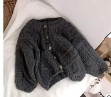 Kinderkleidung Einreihiger Mädchenpullover Kurzer Stil Jungen Strickjacken Strickpullover 1-7 Jahre