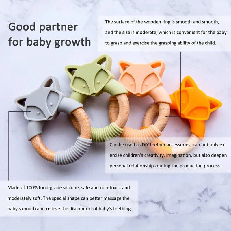 Baby Fox Wooden Teether – Safe & Natural Teething Ring