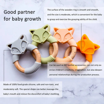 Baby Fox Wooden Teether – Safe & Natural Teething Ring