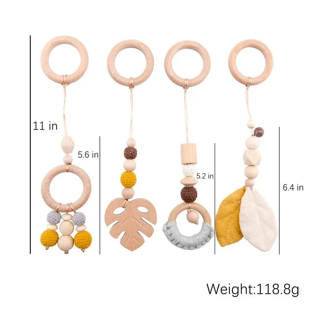 1 Set Baby Wooden Rattle & Play Gym - Foldable Mobile & Sensory Toys