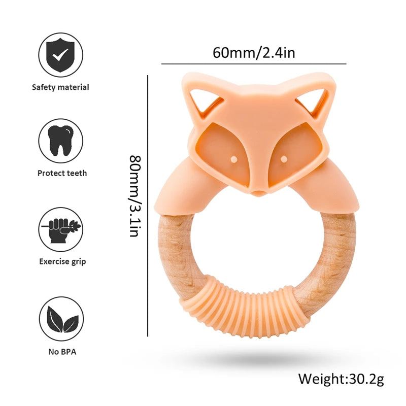 Anneau de dentition en bois Baby Fox – Anneau de dentition sûr et naturel