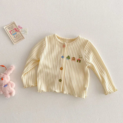 Neue Frühlings-Strickjacke für Kinder – Bunte Pulloverjacke mit Knöpfen für 0–5 Jahre (Mädchen)