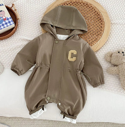 Barboteuse d'automne pour bébé de 0 à 2 ans, combinaison unisexe à capuche double couche, vêtements chauds pour tout-petits