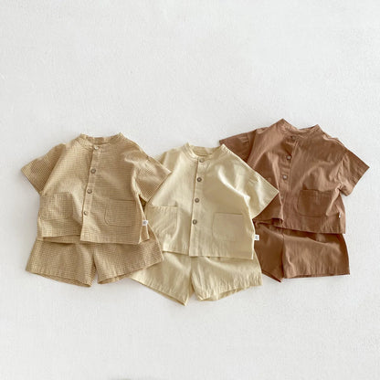 Ensemble de vêtements décontractés pour enfants : chemise à manches courtes et pantalon, ensemble 2 pièces pour garçons