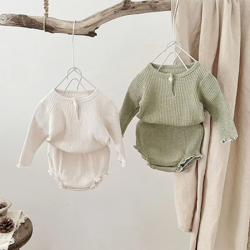 Herbst-Baby-Unisex-Mantel-Set – Pullover mit Rundhalsausschnitt aus gekämmter Baumwolle (0–2 Jahre)