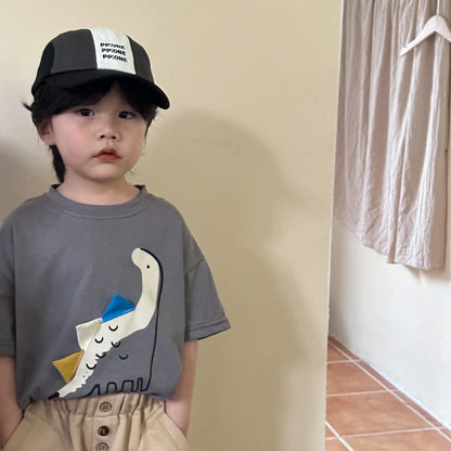 Vêtements pour enfants de 2 à 7 ans, t-shirts dinosaures pour garçons, t-shirts d'été en coton à manches mi-longues pour filles