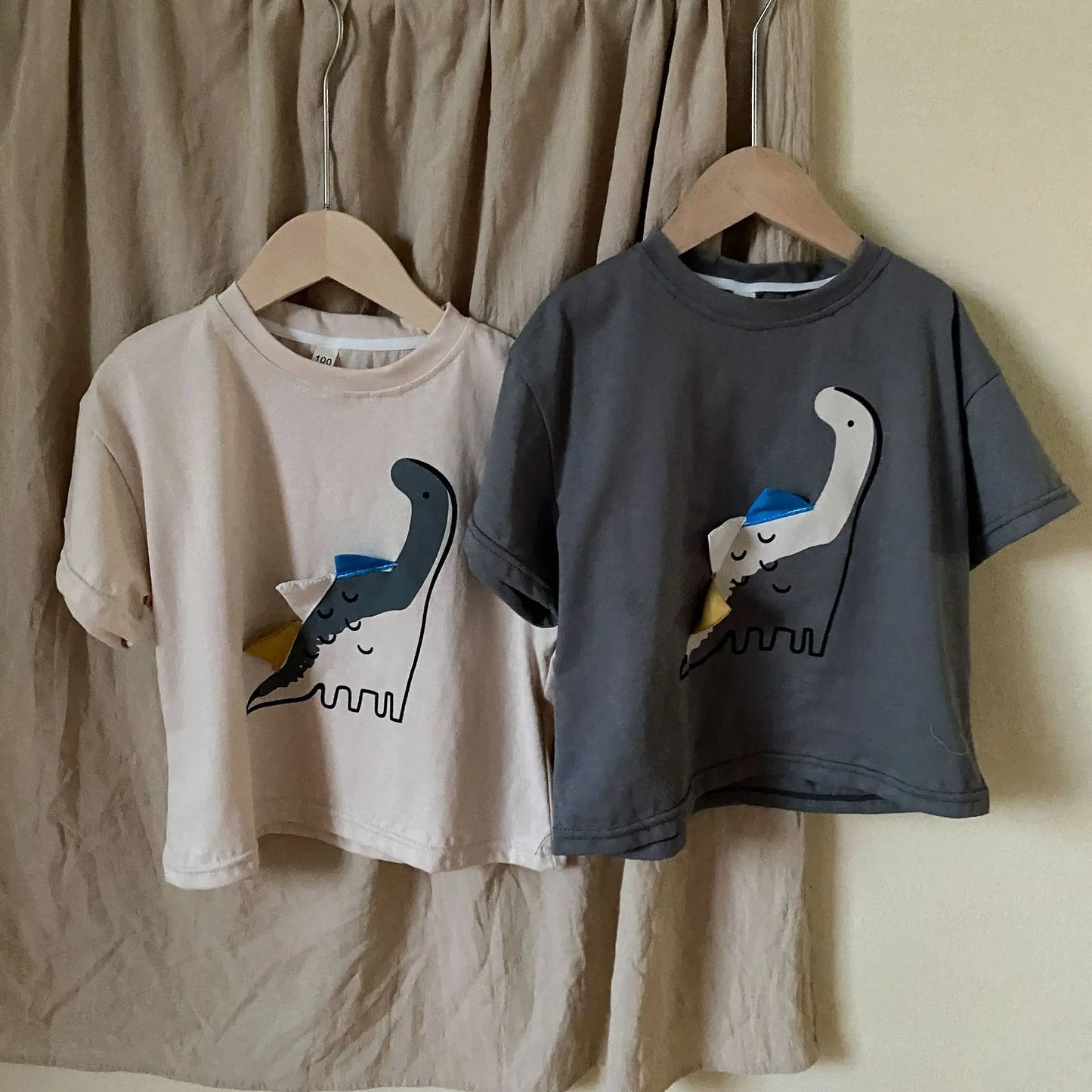 Vêtements pour enfants de 2 à 7 ans, t-shirts dinosaures pour garçons, t-shirts d'été en coton à manches mi-longues pour filles