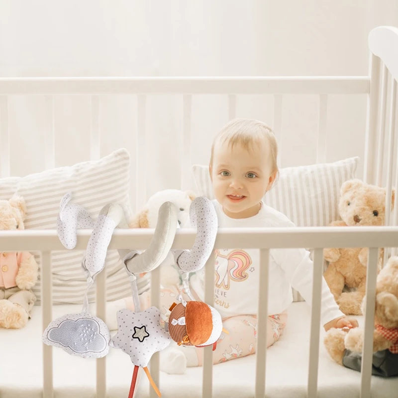 Baby-Handrassel-Spiralspielzeug – Weiches Hängespielzeug für Autositz, Kinderwagen und Kinderbett