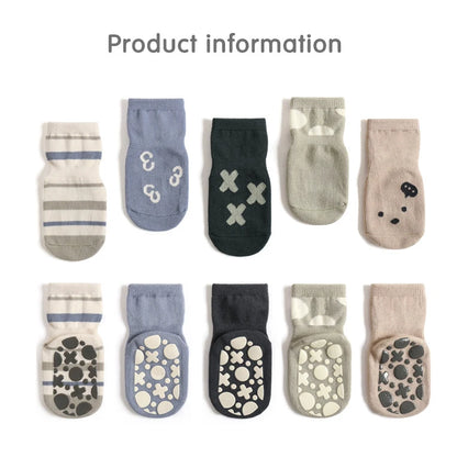 Lot de 5 paires de chaussettes antidérapantes pour bébé, motif dessin animé, pour l'intérieur et l'extérieur (0-5 ans)