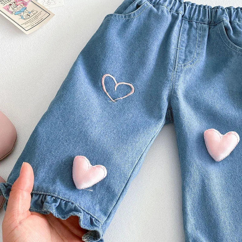 Neue Frühlings-Jeans für Mädchen – süße dreidimensionale Liebeshose für (0–5 Jahre)