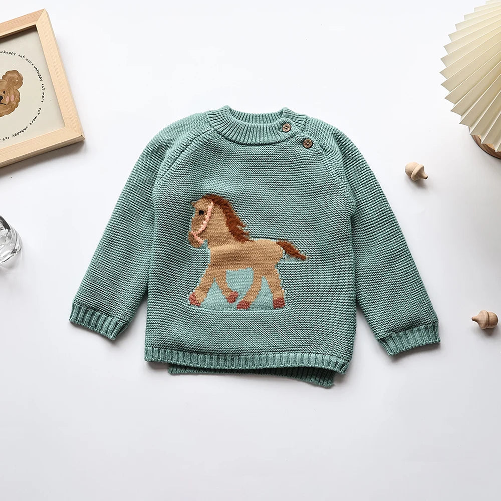 Winter New Cartoon Kids Sweater Fur-Lined Fleece Knitwear Pullover Coat