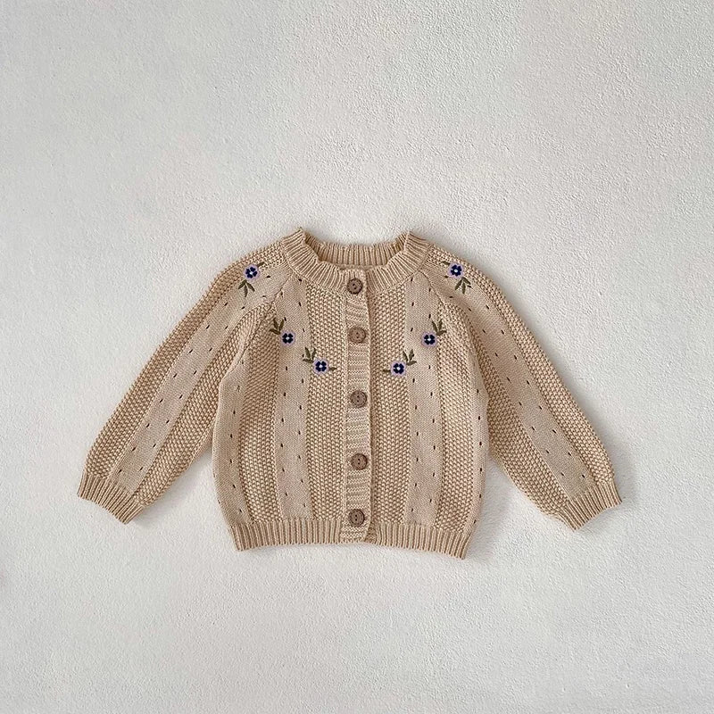 Ensemble de vêtements pour bébé fille avec broderie florale, pull en tricot beige et body