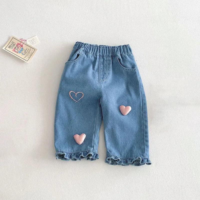 New Spring Girls Jeans – Cute Three-Dimensional Love Trousers for (0-5T)