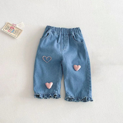 New Spring Girls Jeans – Cute Three-Dimensional Love Trousers for (0-5T)