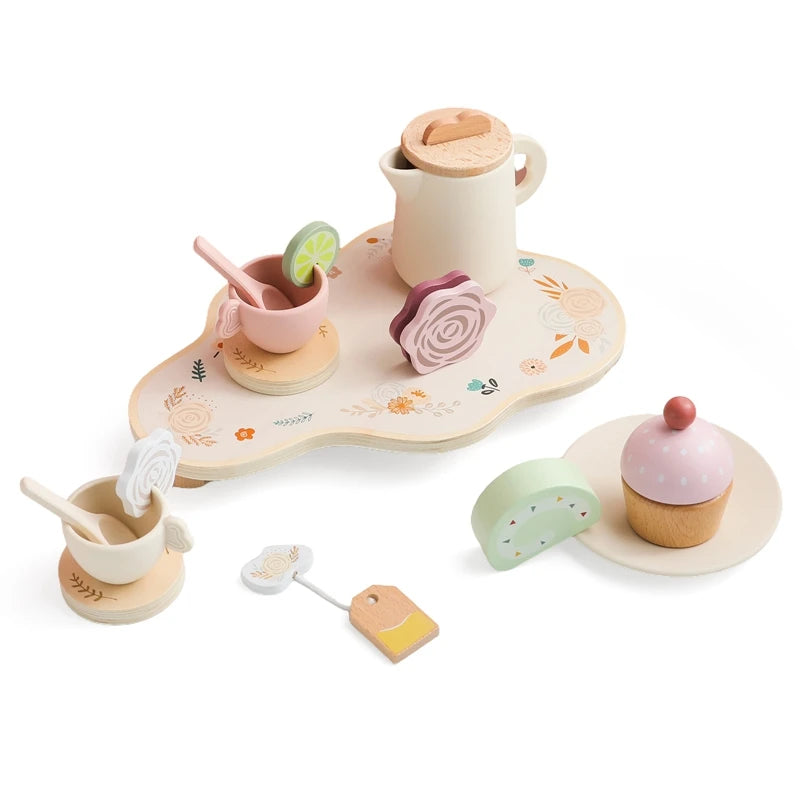 Baby Wooden Tea Party Set – Pretend Play Tableware & Kitchen Toy for Toddlers