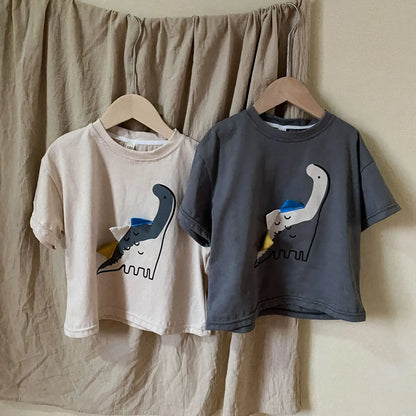 2-7Y Kids Clothes Boys Dinosaur T-shirts Summer Girls Tee Cotton Boys Half Sleeve Shirt