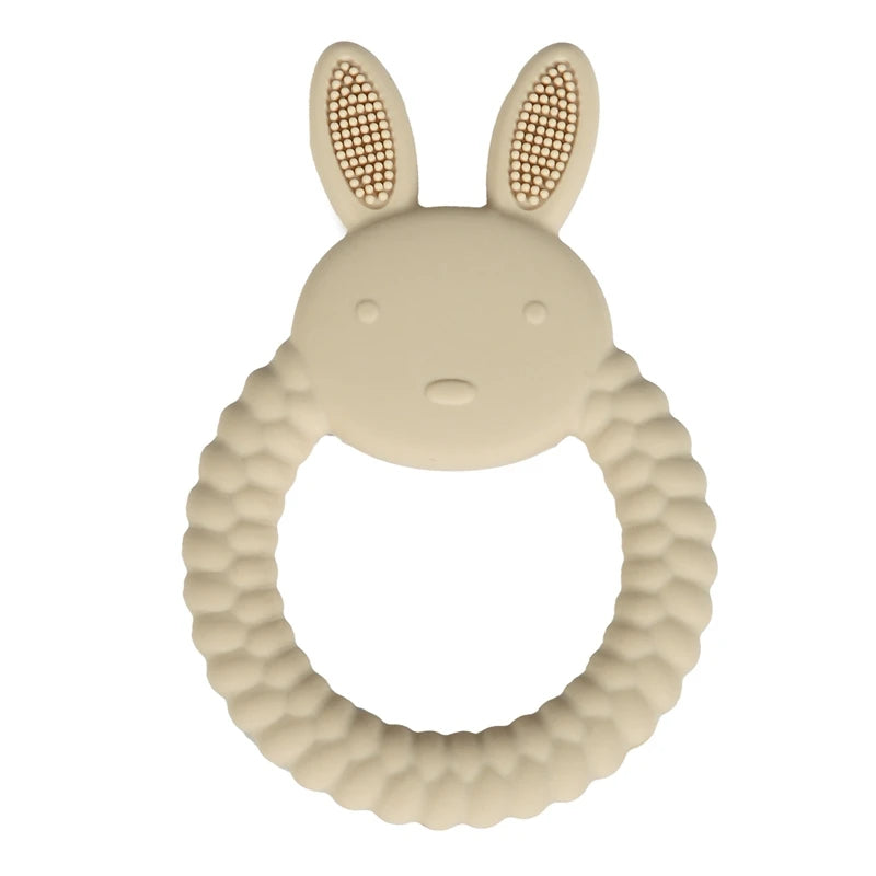 Anneau de dentition en silicone pour bébé en forme de lapin – Jouet de dentition sûr et apaisant