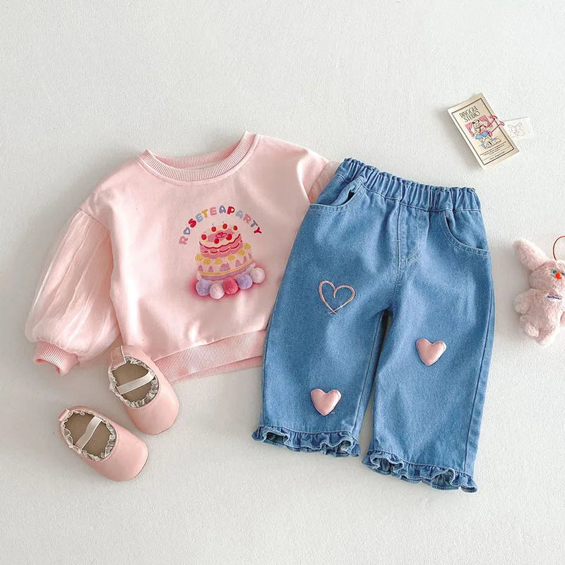 New Spring Girls Jeans – Cute Three-Dimensional Love Trousers for (0-5T)