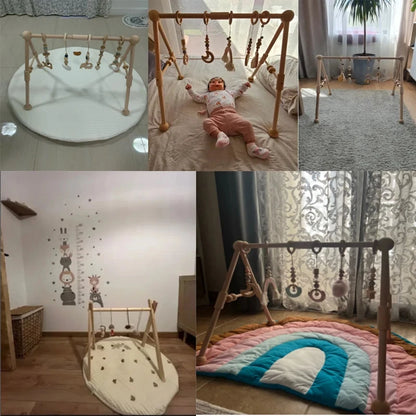 1 ensemble hochet et tapis de jeu en bois pour bébé - Mobile pliable et jouets sensoriels