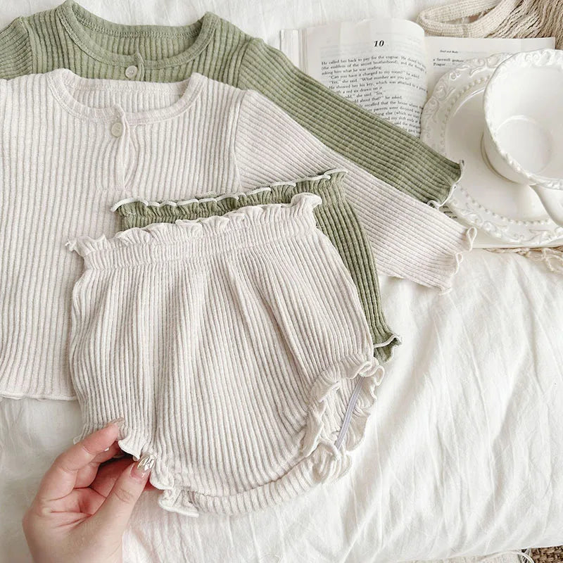 Ensemble manteau unisexe pour bébé automne – Pull en coton peigné à col rond (0-2 ans)