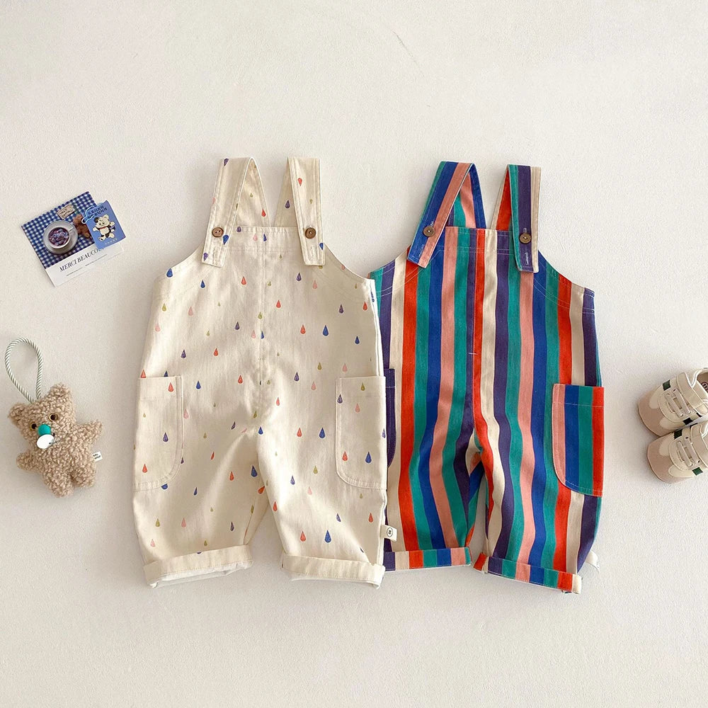 Spring Kids Clothes Fashion Overalls Polk Dot Jumpsuits Striped Overalls Children Play Suit