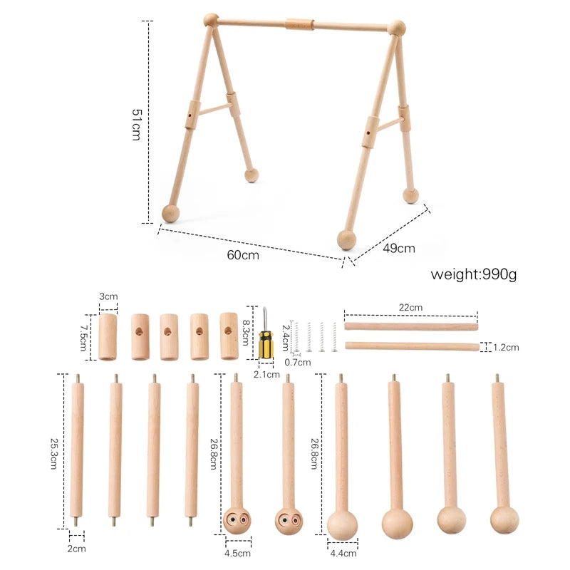 1 ensemble hochet et tapis de jeu en bois pour bébé - Mobile pliable et jouets sensoriels