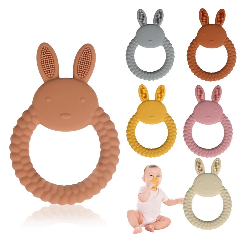 Anneau de dentition en silicone pour bébé en forme de lapin – Jouet de dentition sûr et apaisant