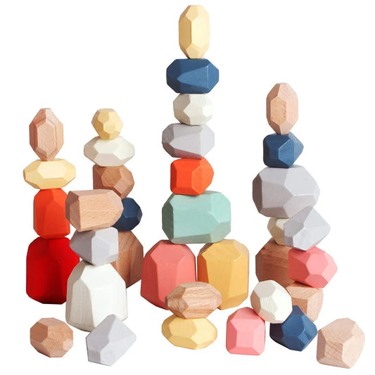 Montessori Wooden Stacking Rocks - Sensory Learning Toy