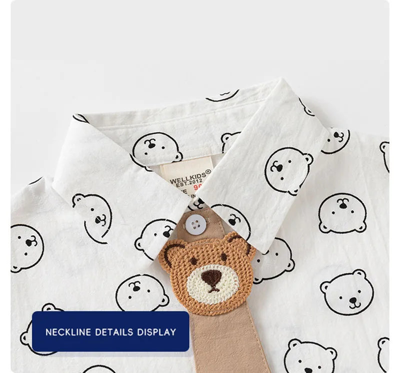 Spring Bear Shirt for Kids – Cute Cartoon Stripe Blouse for Boys & Girls (2-6T)