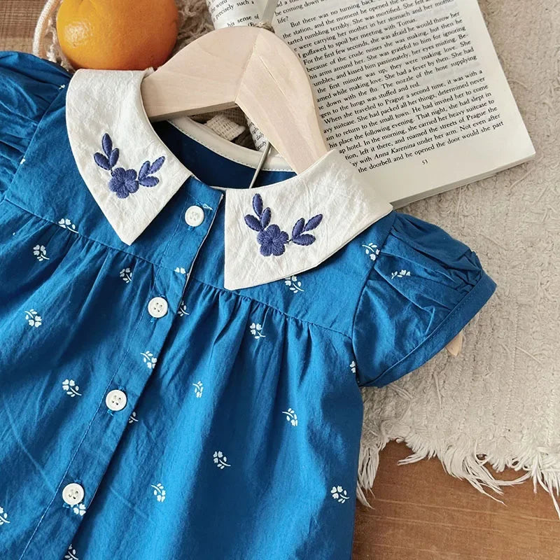 Baby-Sommerkleidungsset mit hübscher Bluse und Shorts mit Peter-Pan-Kragen, 2-teilig, für Kleinkinder, Mädchen