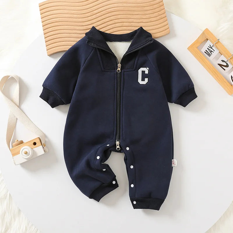 Herbst Baby Strampler Dicken Futter Jungen Overalls Pelz Futter Kleinkind Kleidung Jungen Outfit