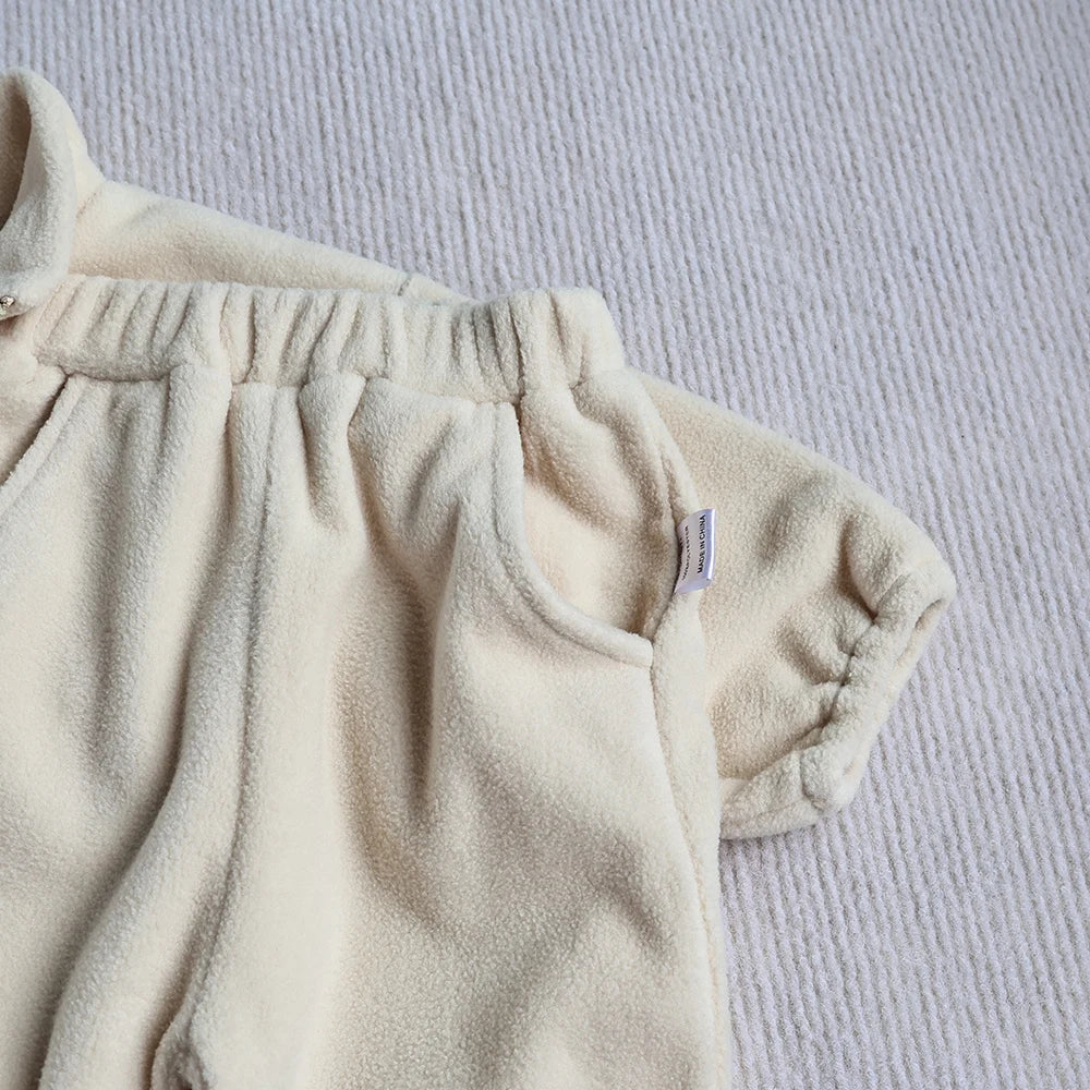 Ensemble de sport d'hiver pour bébé, couleur unie, polaire, sweat à capuche, vêtements d'extérieur amples pour tout-petits, 2 pièces (0-3 ans)