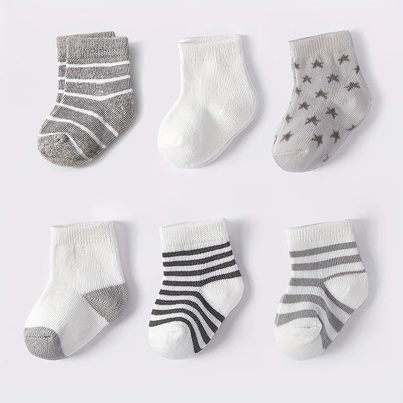 6 paires de chaussettes d'automne pour bébé Milancel – Motif rayé et étoiles (6 couleurs)