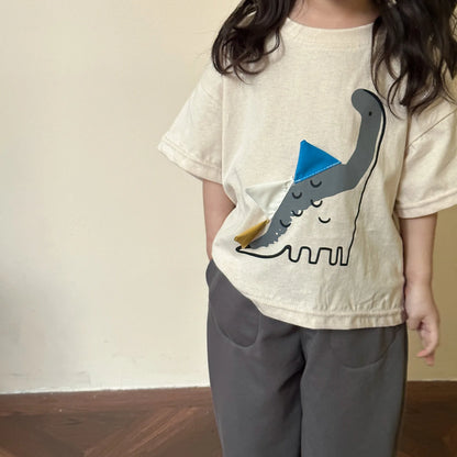 Vêtements pour enfants de 2 à 7 ans, t-shirts dinosaures pour garçons, t-shirts d'été en coton à manches mi-longues pour filles