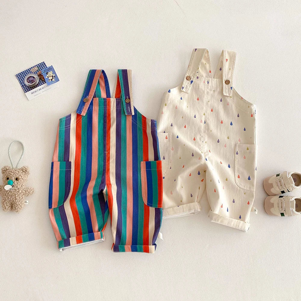 Spring Kids Clothes Fashion Overalls Polk Dot Jumpsuits Striped Overalls Children Play Suit