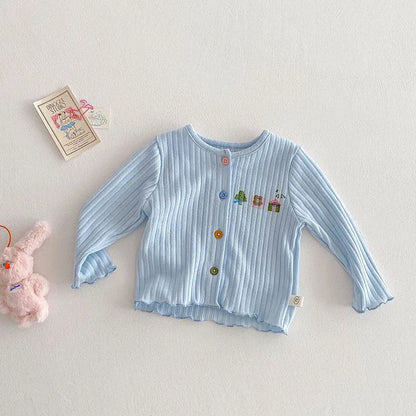 Neue Frühlings-Strickjacke für Kinder – Bunte Pulloverjacke mit Knöpfen für 0–5 Jahre (Mädchen)