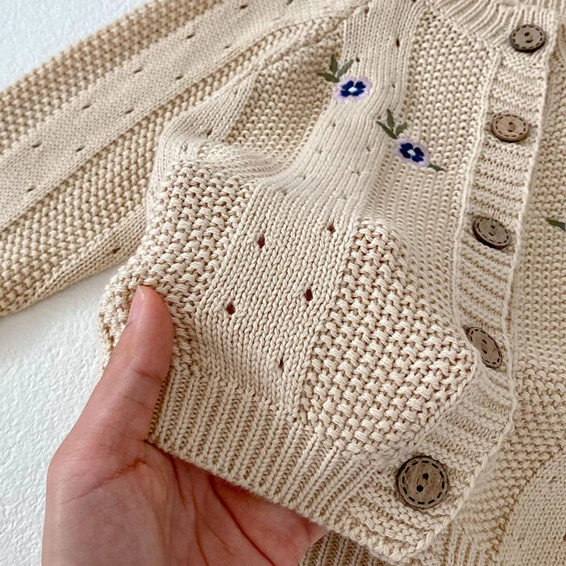 Ensemble de vêtements pour bébé fille avec broderie florale, pull en tricot beige et body