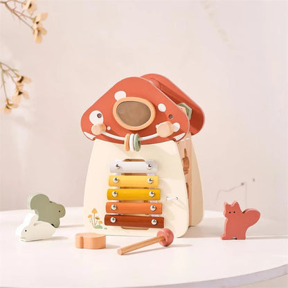 Baby Wooden Montessori Musical Toy – Mushroom Building Blocks Puzzle for Early Learning