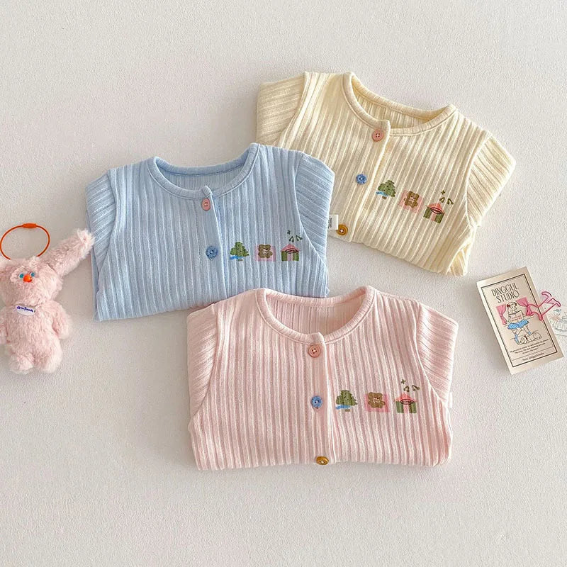 Neue Frühlings-Strickjacke für Kinder – Bunte Pulloverjacke mit Knöpfen für 0–5 Jahre (Mädchen)