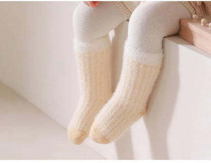 New Winter Baby Thickened Socks – Color-Blocked Striped Tube Socks for Toddlers