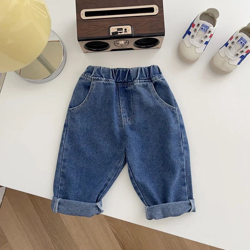 Baby Hosen Solide Kinder Jeans Casual Jungen Denim Hosen Weiche Mädchen Mode Hosen